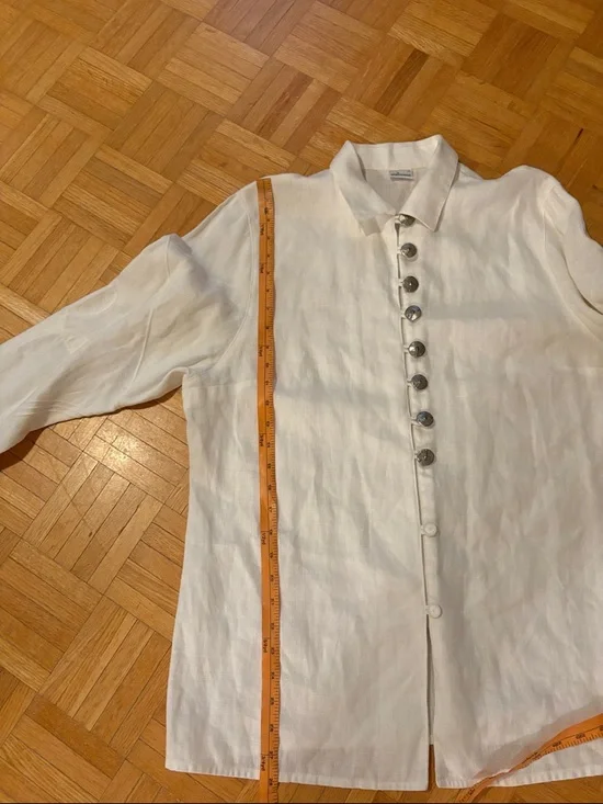 White Button-Front Linen top - Picture 8 of 16